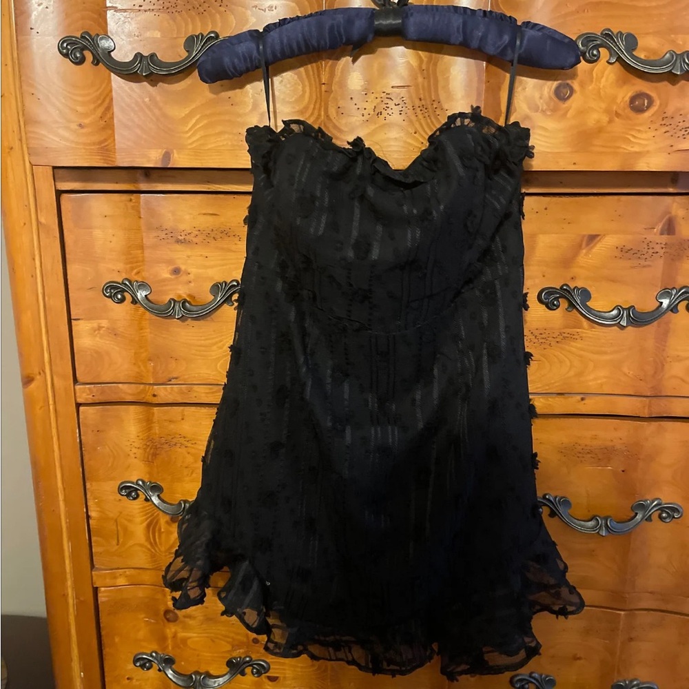 Black Strapless Ruffled Babydoll Dress